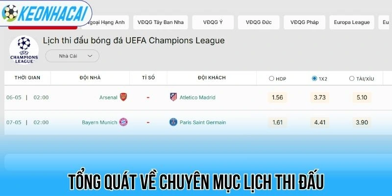 Lịch thi đấu bóng đá hôm nay 113 Tổng quát về chuyên mục lịch thi đấu